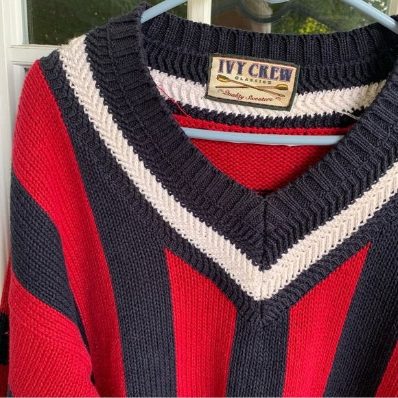 Vintage Ivy Crew Classics Stripe Sweater V-Neck Chunky Adult Size XL - Picture 3 of 6
